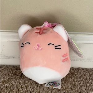 Squishmallow 3.5” Pink Tabby Cat Clip On Paulita